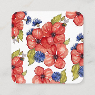 Tarjeta De Visita Cuadrada Amapola Roja y Aciano Azul Acuarela