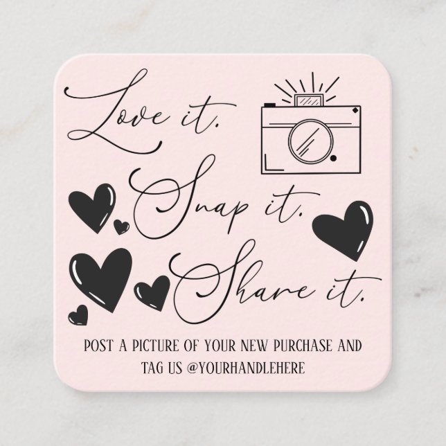 Tarjeta De Visita Cuadrada Amar Snap Share Camera Hearts Script Etsy Business (Anverso)