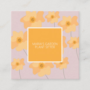 Tarjeta De Visita Cuadrada Amarilla Adormidera Asistente de Plantas de Jardín