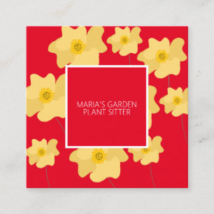 Tarjeta De Visita Cuadrada Amarillo Flor de Amapola Jardinera Planta Asistent