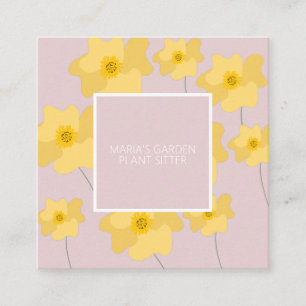 Tarjeta De Visita Cuadrada Amarillo Garden Floral de Amapola Asientos Rosa Bl