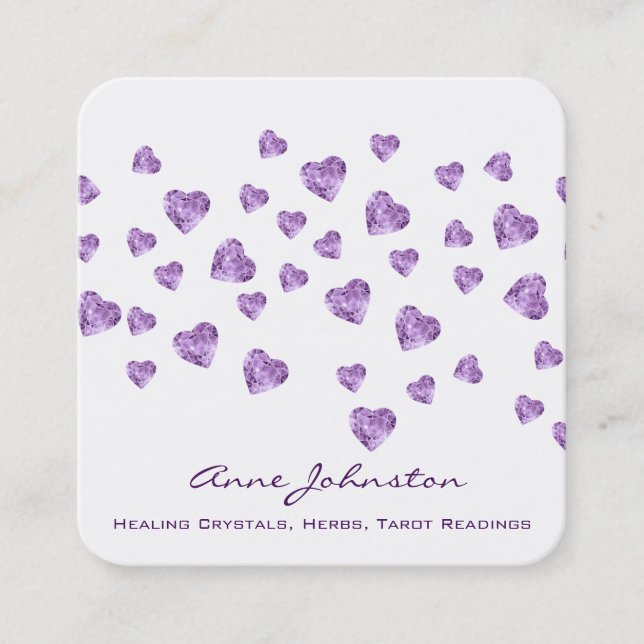 Tarjeta De Visita Cuadrada Amethyst Hearts Square Business Card (Anverso)