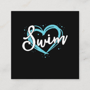 Tarjeta De Visita Cuadrada Amor Natación Equipo De Natación Heart Lover Blue
