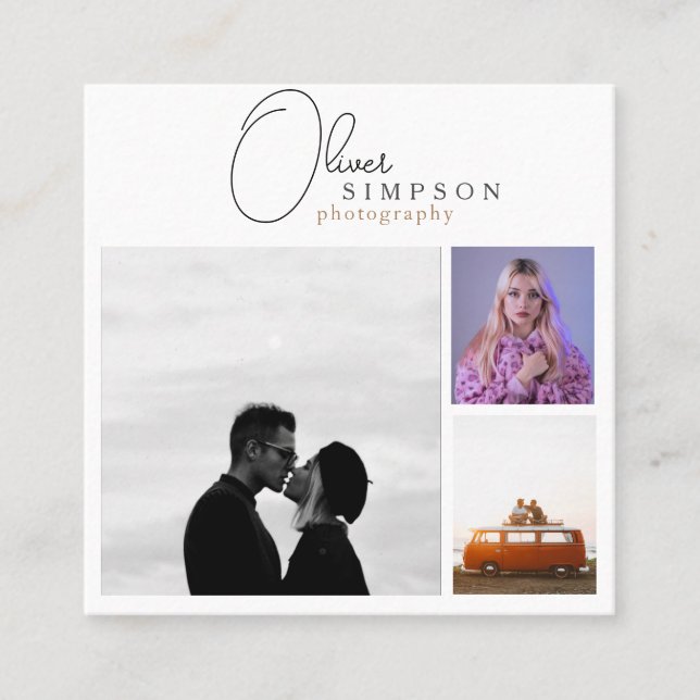 Tarjeta De Visita Cuadrada Añadir 3 fotografías de guiones QR (Anverso)