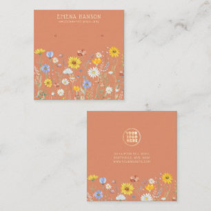 Tarjeta De Visita Cuadrada Añadir el logotipo, sujetar la pantalla de flores 