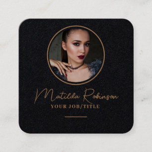 Tarjeta De Visita Cuadrada Añadir foto circular Gold Premium negro