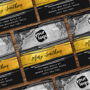 Tarjeta De Visita Cuadrada Añadir logotipo, código QR Medios sociales Oro Car