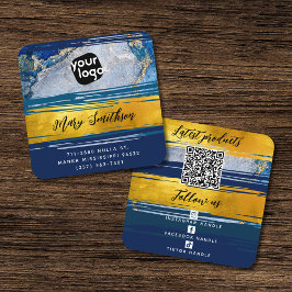 Tarjeta De Visita Cuadrada Añadir logotipo, código QR y medios sociales Gold 
