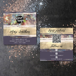 Tarjeta De Visita Cuadrada Añadir logotipo Medios sociales y código QR Oro Op