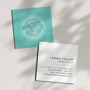 Tarjeta De Visita Cuadrada Añadir su logotipo   Negro, blanco y aqua modernos