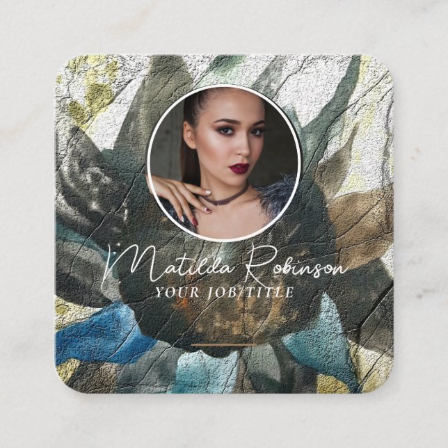 Tarjeta De Visita Cuadrada Añadir una foto circular firma de oro (Anverso)