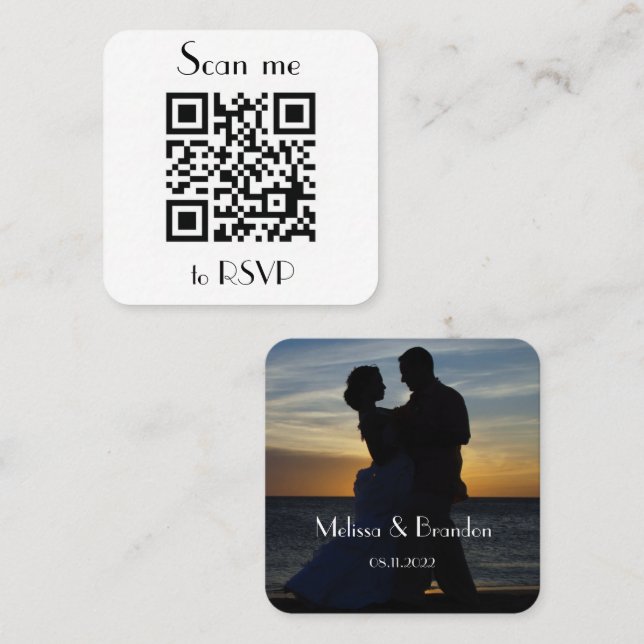 Tarjeta De Visita Cuadrada Analizar mi respuesta al código QR del Boda RSVP (Anverso / Reverso)