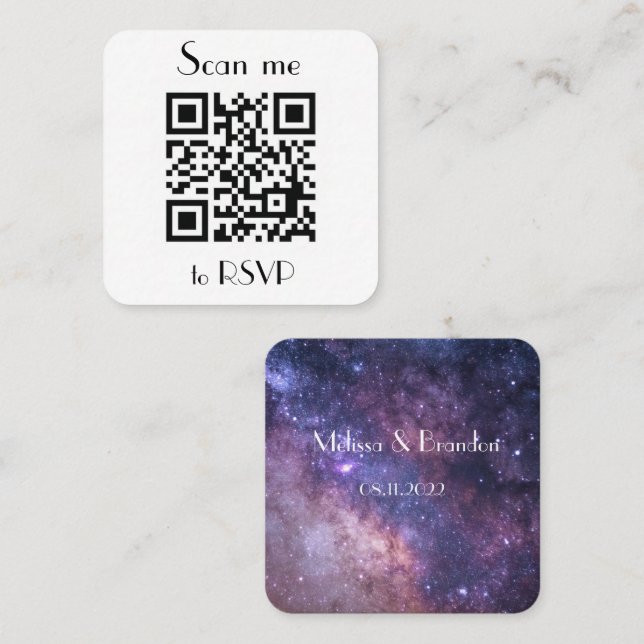 Tarjeta De Visita Cuadrada Analizar mi respuesta al código QR del Boda RSVP (Anverso / Reverso)