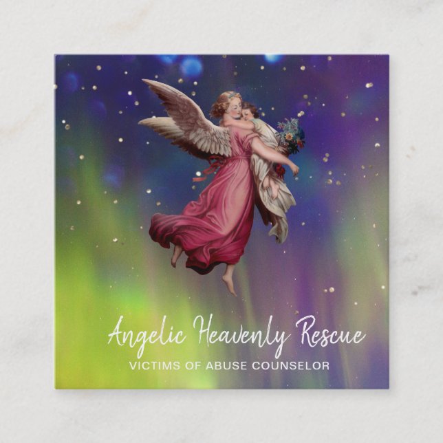 Tarjeta De Visita Cuadrada *~* Ángel antiguo rescatando a niño maltratado  (Anverso)