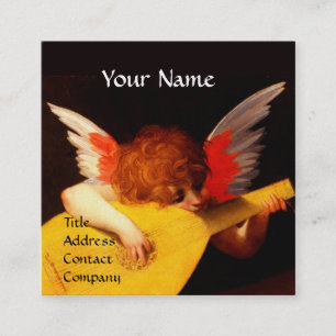 Tarjeta De Visita Cuadrada ANGEL JUGANDO LUTE Música Haciendo Monograma Cheru