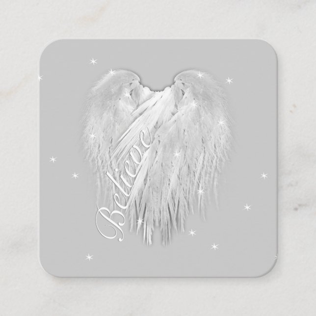 Tarjeta De Visita Cuadrada ANGEL WINGS ‘Believe’ Magic Heart (Anverso)