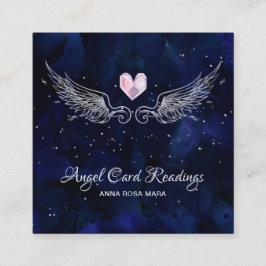 Tarjeta De Visita Cuadrada *~* Ángel Wings Starry Crystal Heart Night Sky