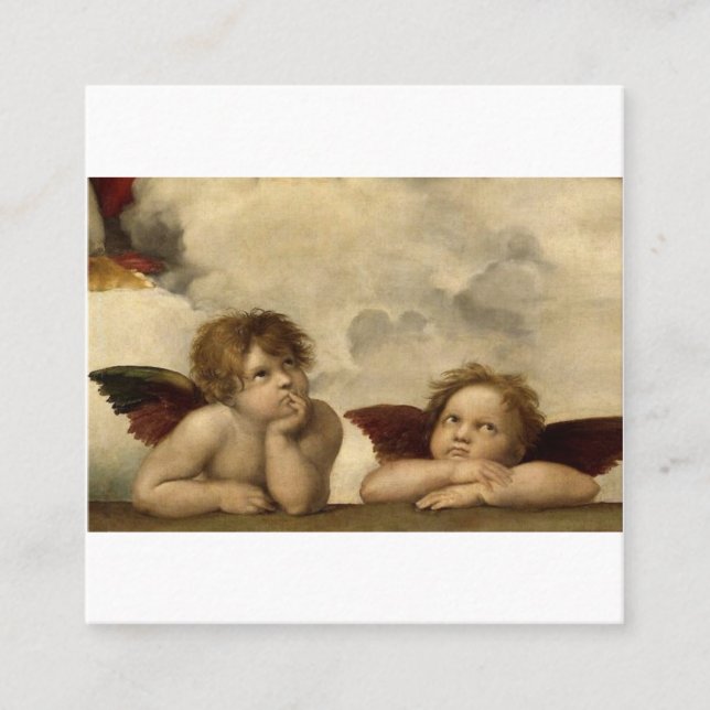 Tarjeta De Visita Cuadrada Angels Cherubs Raphael Santi Sistine Madonna Sweet (Anverso)
