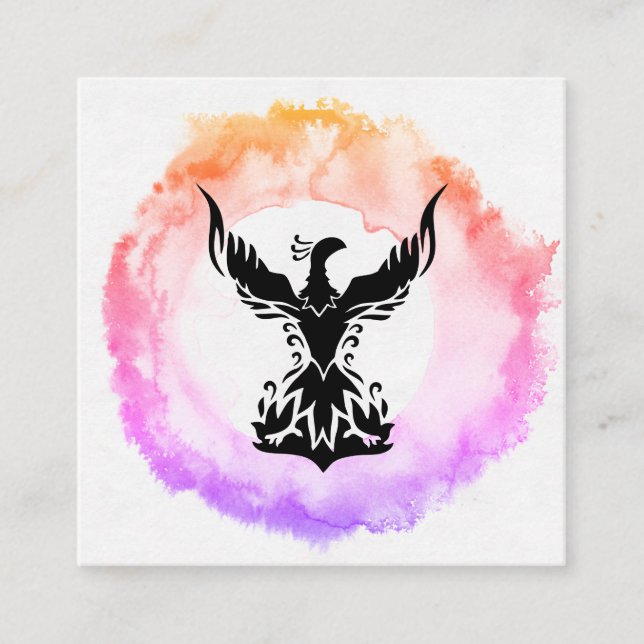Tarjeta De Visita Cuadrada *~* Anillo de Fuego Fénix Negro Rosa Caliente (Anverso)