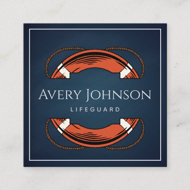 Tarjeta De Visita Cuadrada Anillo de protección de vida del salvavidas azul d (Anverso)