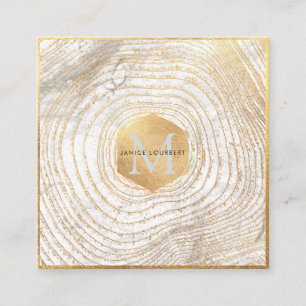 Tarjeta De Visita Cuadrada ANILLOS DE ÁRBOL ORO PixDezines MONOGRAM/FAUX