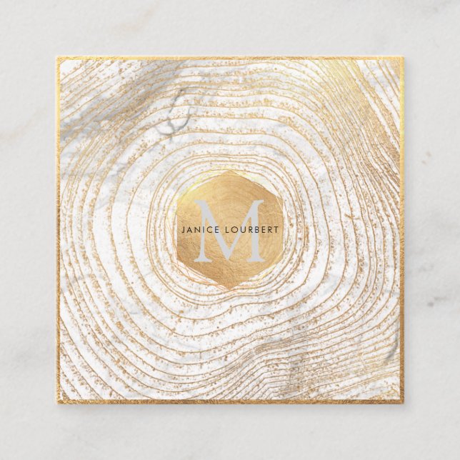 Tarjeta De Visita Cuadrada ANILLOS DE ÁRBOL ORO PixDezines MONOGRAM/FAUX (Anverso)