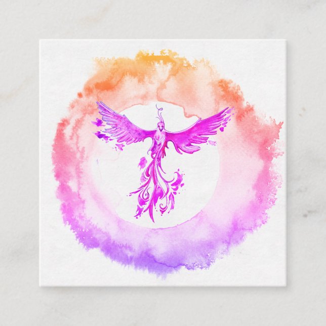 Tarjeta De Visita Cuadrada *~* Anillos fénix de llamas rosadas calientes de O (Anverso)