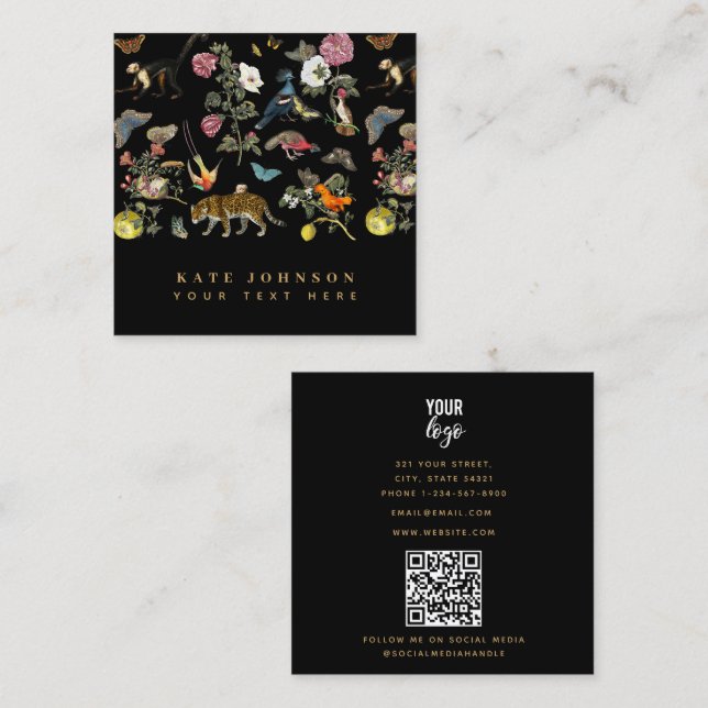 Tarjeta De Visita Cuadrada Animales salvajes vírgenes y oscuros en el bosque (Anverso / Reverso)