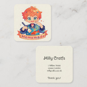 Tarjeta De Visita Cuadrada Anime Boy Cute casero