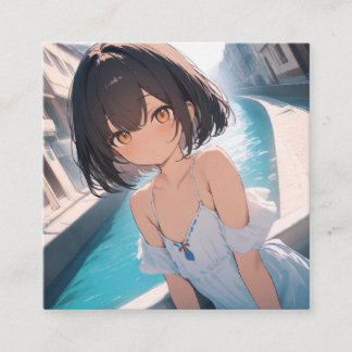 Tarjeta De Visita Cuadrada Anime Poolside