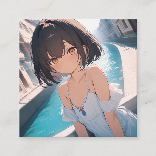 Tarjeta De Visita Cuadrada Anime Poolside (Anverso)