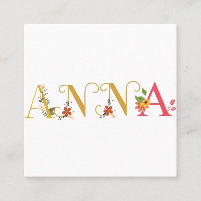 Tarjeta De Visita Cuadrada ANNA Nombre Elegante Borrado (Anverso)