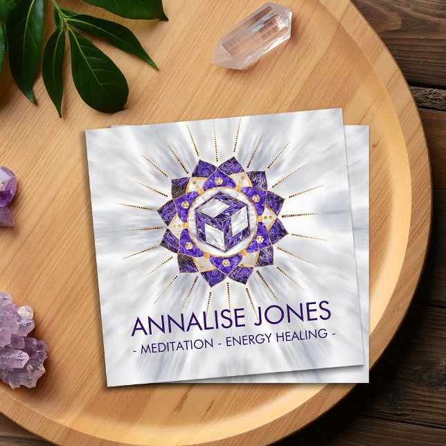 Tarjeta De Visita Cuadrada Antahkarana en Lotus Mandala- Amethyst and Pearl (Subido por el creador)