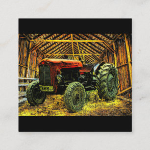 Tarjeta De Visita Cuadrada Antiguo Tractor Rojo Rústico Barn