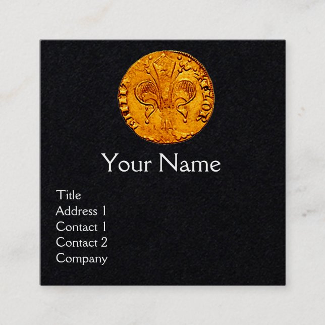Tarjeta De Visita Cuadrada ANTIQUE GOLD FLORENTINE FORINT Black Paper (Anverso)