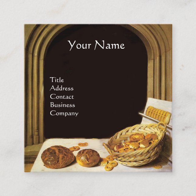 TARJETA DE VISITA CUADRADA ANTIQUE OVEN BAKER ,BAKERY BREAD TIENDA (Anverso)