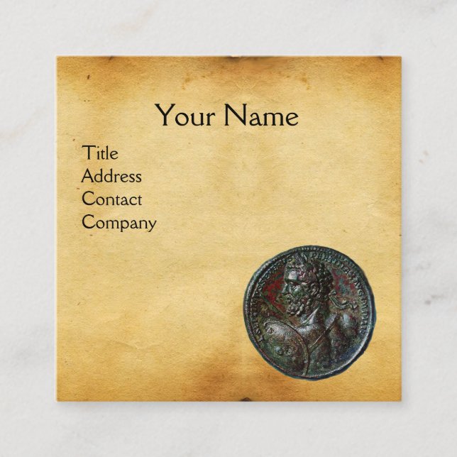 Tarjeta De Visita Cuadrada ANTIQUE ROMAN BRONZE MEDALLION Brown Parchment (Anverso)