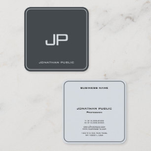 Tarjeta De Visita Cuadrada Antracita Gris Elegante Plata Monograma Glossy