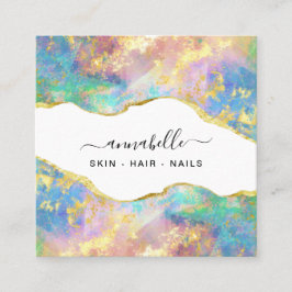 Tarjeta De Visita Cuadrada *~* AP26 OPAL Arcoiris QR Purpurina de oro