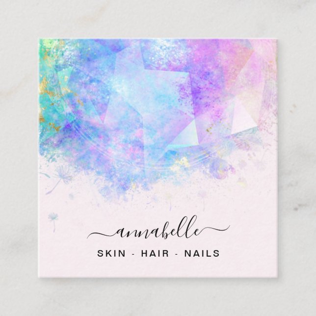 Tarjeta De Visita Cuadrada *~* AP26 Prisma OPAL Arcoiris QR Dandelion etéreo (Anverso)