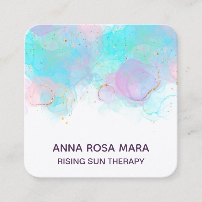 Tarjeta De Visita Cuadrada *~* AP46 Pastel QR Purpurina de oro Resumen LOGO d (Anverso)