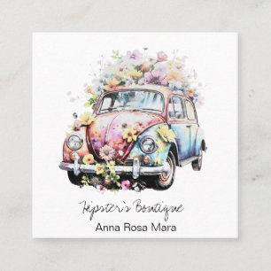 Tarjeta De Visita Cuadrada *~* AP57 Boho QR Flores retro vintage Pastel