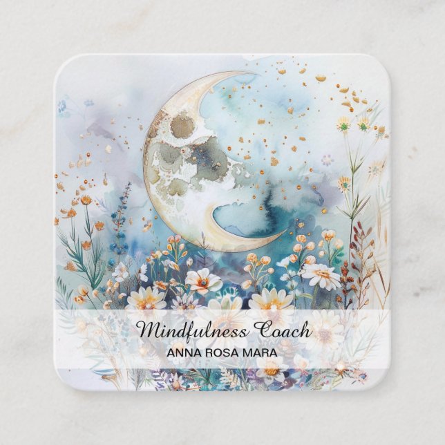 Tarjeta De Visita Cuadrada *~* AP70 Flores de luna enteras QR Floral (Anverso)