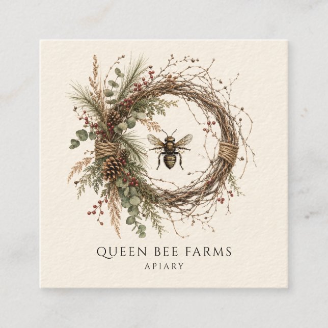 Tarjeta De Visita Cuadrada Apiario de Abejas de Miel Rústicas (Anverso)