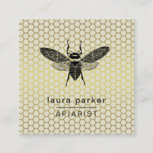 Tarjeta De Visita Cuadrada Apiario vendedor de miel de abeja hexagón amarill
