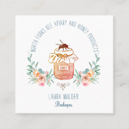 Tarjeta De Visita Cuadrada Apiary Bee Honey Jar Floral