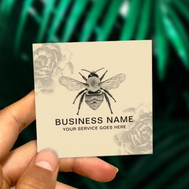 Tarjeta De Visita Cuadrada Apicultor Apiario de ilustracion de Abejas y Flore (Subido por el creador)