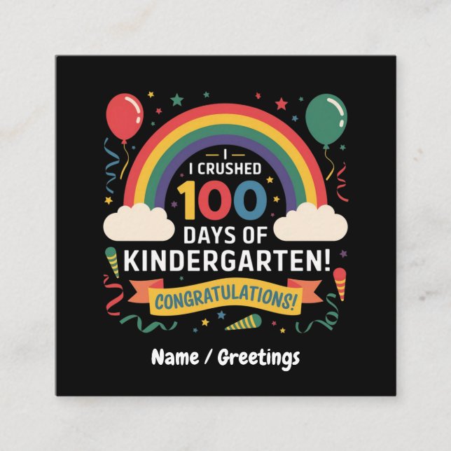 Tarjeta De Visita Cuadrada Aplasté 100 días de Personalizar de guardería (Anverso)
