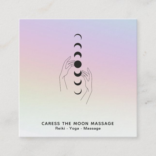 Tarjeta De Visita Cuadrada *~* Apreciar Las Fases Moon Celestial Hands Rainbo (Anverso)