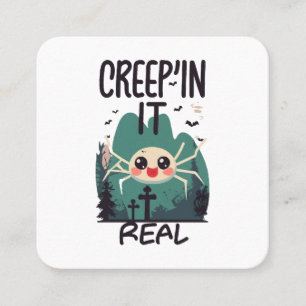 Tarjeta De Visita Cuadrada Araña de Halloween Kawaii juego de palabras
